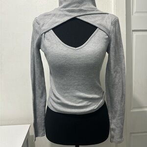 Gray Long Sleeve Cutout Top